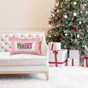 Pink Merry Christmas Tree 12x20 Pillow Cover, Preppy Christmas Decor, Glitter Coquette Bow Xmas Tree Decorative Lumbar Pillow Covers for Girls Dorm Bedroom Apartment Home