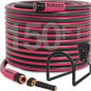 150FT 5/8 Inch Hybrid Garden Hose - 600 PSI, Kink Resistant, Freeze Resistant - with Solid Brass Twist Hose Nozzle & Metal Holder for Large Yard