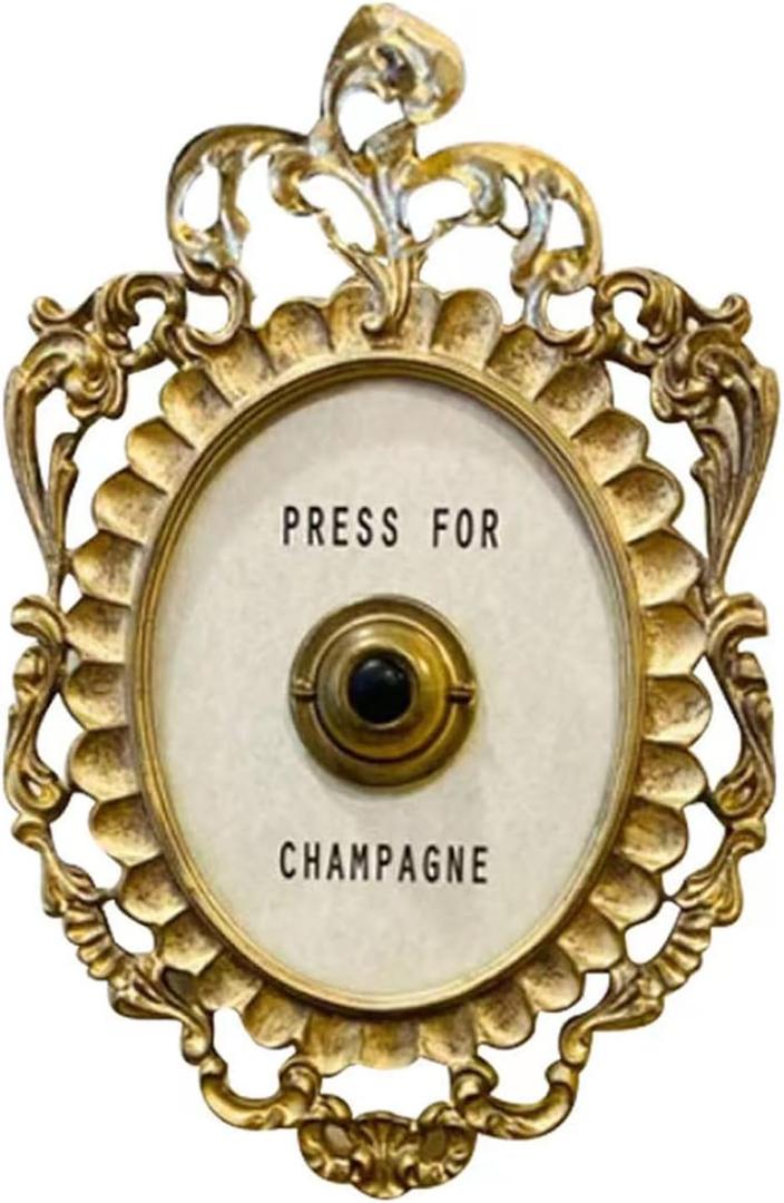 Press for Champagne Button - Mini Door Ring Bell, Themed Decor Wall Plaque Ornament Gift for Party, Christmas, Home, Bedroom, Hotel