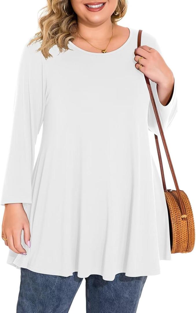 BELAROI Plus Size Tops For Women 3/4 Sleeve Comfy Tunic For Leggings Loose Casual T-Shirt (XL)