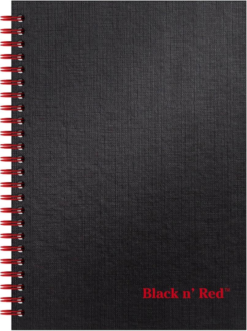 Black n' Red Notebook, Business Journal, 8-1/4" x 5-1/4", 70 Sheets, Ruled, Optik Paper, Scribzee App, Hardcover, Wirebound, Black (L67000) (Small (Pack of 1))