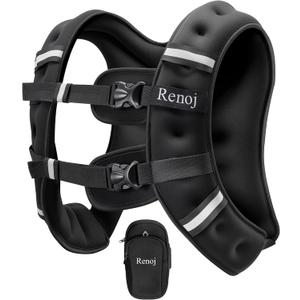Renoj Weighted Vest for Women Men 16lb Fixed Weights for Walking, Running, Training, Exercise, Weight Loss - With Reflective Strips and Storage Pocket (Black)