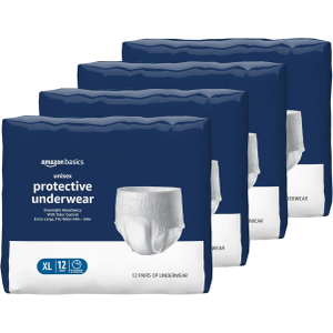 Amazon Basics Unisex Protective Underwear, Overnight Absorbency with Odor Protection, Soft, Extra Large, 48 Count (4 Packs of 12)