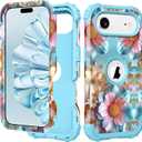 PIXIU Unique Flower Pattern Compatible with iPhone Air 6.5 inch case,Heavy Duty Dual Layer Shockproof Full-Body Protective Sturdy Hybrid Cute Rugged Case for Women,Girls,Kids-Blue Flower (A12)