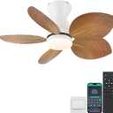 Low Profile Ceiling Fans with Lights and Remote/APP Control, 30 Inch Small Tropical Ceiling Fan with Light Flush Mount, Outdoor Palm Leaf Ceiling Fans for Patios Porch, Quiet, Wood Grain