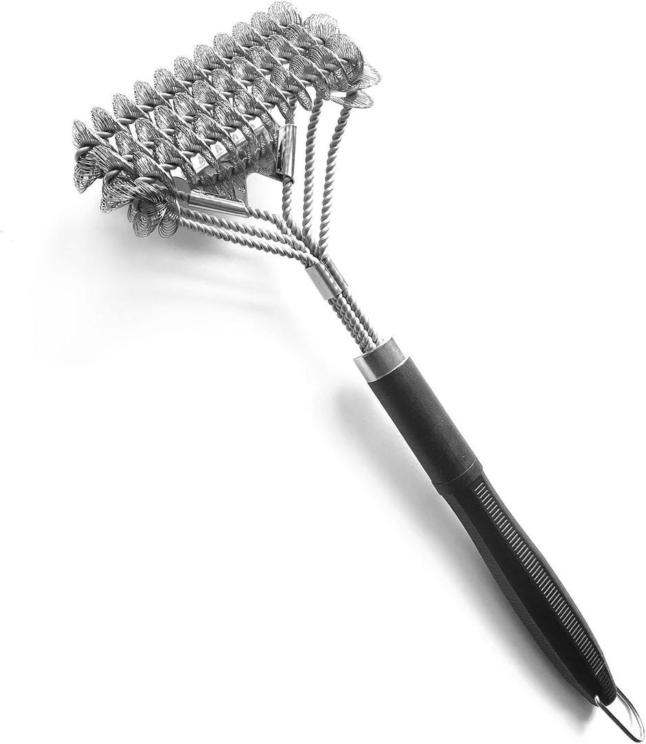 SUNRISE High Grade Stainless Steel BBQ Grill Brush with Scraper, Bristle Free, Extra Strong 3 Rows Brush Head, Bristle Free Design