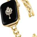 Newlibery Slim Gold Band for Women Feminine Elegant Compatible with Apple Watch 38mm 40mm 41mm 42mm (S10/11) Adjustable Metal Strap Dressy Chain Bracelet for iWatch Series 11/10/9/8/7/6/5/4/SE/3/2/1