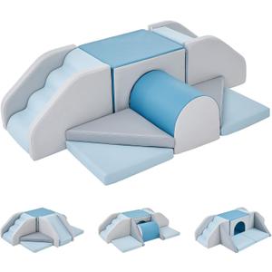 TODIBY Foam Climbing Blocks for Toddlers (12-Piece Set) | Indoor Climbing Toys with Slide & Stairs | Soft Arch Crawl & Climb Play Set | PU Leather Easy-Clean Foam Blocks | Safe Active Play for Kids, Large