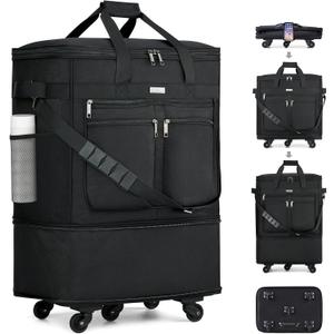 MILADA Expandable Luggage Bags for Travel Foldable Suitcase with Wheels Collapsible Rolling Travel Duffle Bag Lightweight Large Suitcases without Telescoping Handle, Black