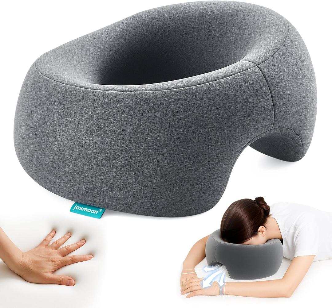 Massage Headrest for Bed, Ergonomic Memory Foam Massage Pillow, Face Down Pillow for Massage & Sleep, Breathable Face Pillow for Spa, Napping & Skincare, Relieves Neck Pain & Wrinkles, Grey