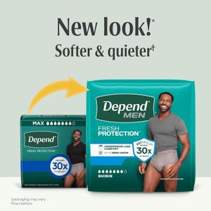 Depend Fresh Protection Adult Diapers, Incontinence Underwear for Men, Disposable, Maximum, Extra-Large, Grey, 26 Count, 2 Pack