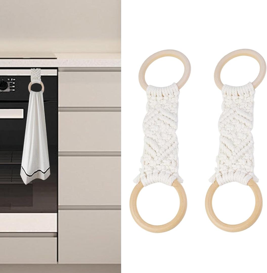 Crapyt Pack of 2 Towel Holder Kitchen Towel Ring Hanging Kitchen Towels Crochet Dish Towel Holder Hand Towels with Hanging Loops 10.63"3.03" White