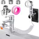 Sink Handheld Shower Kit with 9.8ft Telescopic Hose, Kitchen Bathroom Faucet Sprayer Attachment with 3 Adapters M22 M24 G1/2, for Hair Washing, Baby Shower, Pet Shower (Faucet Not Included) (White)