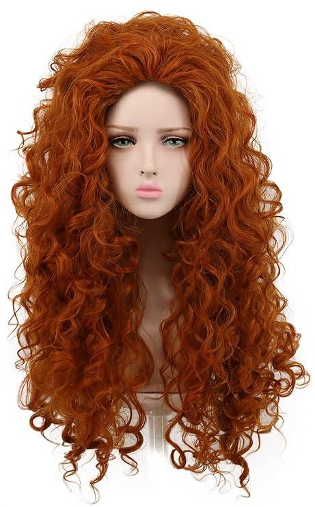 Womens Long Curly Orange Wig Red Curly Wig Heat Resistant Synthetic Fibers Fluffy Cosplay Costume Hair for Anime Party