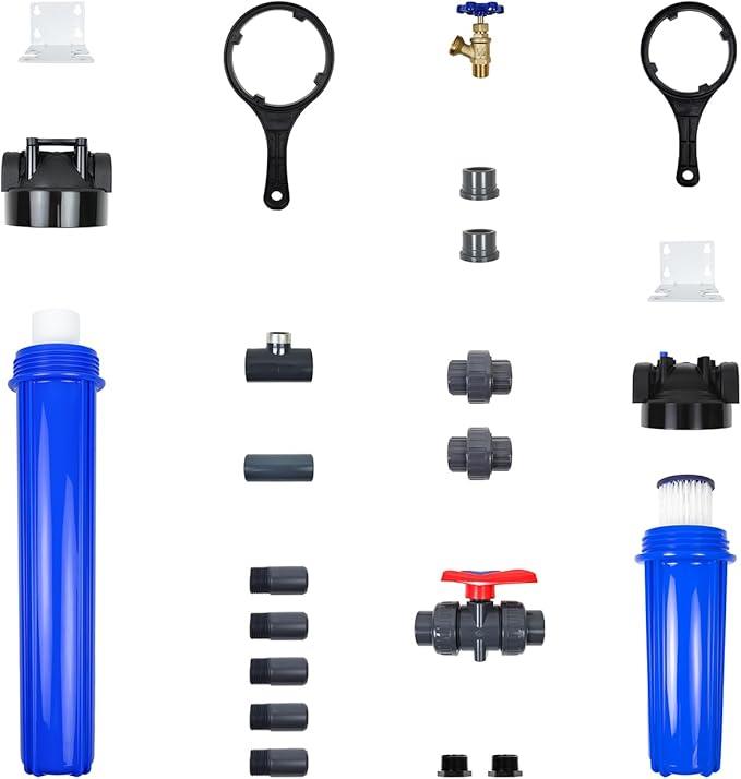 Aquasana Pre-Filter, Post-Filter & Assembly Kit Bundle | 20" Sediment Filter | Captures Dirt, Rust & Silt | Drain Valve & Shut-Off Valve | WH-STD-Install | for Whole House Systems
