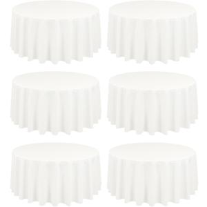 6 Pack Ivory Round Tablecloths - 90 Inch, Polyester Table Cover, Stain and Wrinkle Resistant Washable Fabric Table Cloth, Perfect for Wedding Banquet Parties