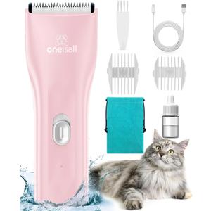 oneisall Pet Clipper for Cat Matted Hair, Pet Shaver for Cats Quiet Pet Clippers Waterproof Cordless Cat Clippers for Matted Hair Long Hair with Storage Bag (Pink) (Standard)