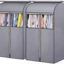 SLEEPING LAMB 35" Garment Bags for Hanging Clothes Storage, Sealed Completely Clothing Rack with Cover with Zipper Clear PVC Window Coat Cover for Closet, Sweaters, Suits protector, 2 Packs, Grey