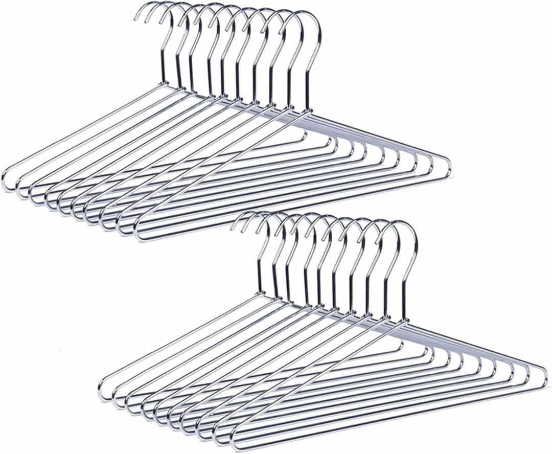 Amber Home 20 Pack Heavy Duty Metal Coat Hangers, 17" Stainless Steel Shirt Hangers with Smooth Chrome, Silver Metal Wire Hanger for Closet Organization, Suit & Pants