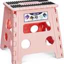 Delxo Folding Step Stool 13 Inch,Non-Slip Foldable Stools for Kids & Adults Up to 300 LBS,Kitchen Collapsible Fold Up Stepping Stool with Dotted 1 Pack,Pink