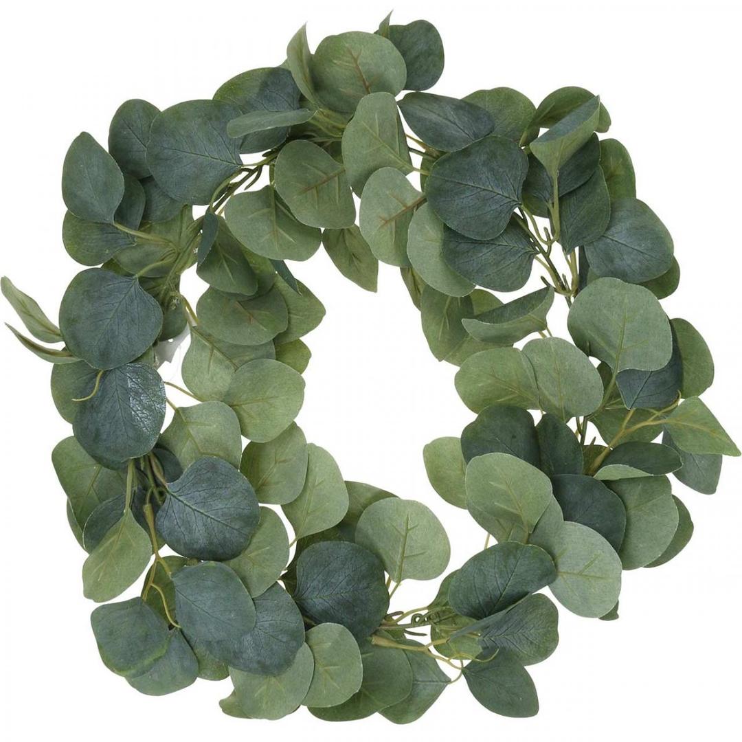 Eucalyptus Leaf Wreath Metal Polyester Paper Round Green Wreath 24" for Front Door Outdoor Decor
