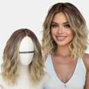 AISI HAIR 14 Inch Ombre Blonde Wigs for Women - Shoulder Length Wave Wig with Pre-Cut Lace Hairline, Middle Part Natural Wavy Bob Synthetic Heat Resistant Fiber for Daily and Party