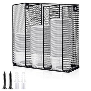 Honeydak Metal Cup and Lid Holder Wall Mount Portion Sauce Lid Organizer Holder 3 Compartments Fits 2 to 5.5 oz Cup Dispenser Storage for Kitchen Counter Restaurant Coffee Bar Stations, Black