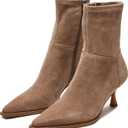 Womens Brown Suede Fall Boots with Side Zip, Ankle, Mid Calf, Pointed Toe, Kitten Heel, Dressy, Short Boots (8.5)