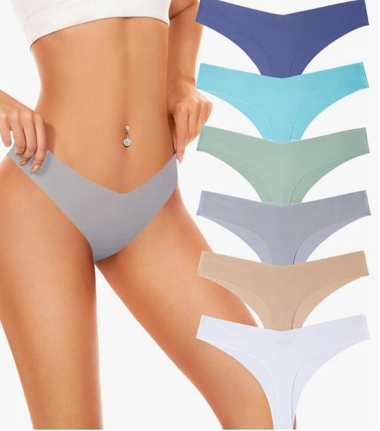 Seamless Underwear Women Pack No Show Thongs For Women Ladies Sexy Panties Underwear Breathable Comfortable 2Pack ,6 Packs in Each M