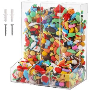 ZEAYEA Acrylic Wall Toy Dispenser, Hanging Organizer and Storage Bin for Playroom, Triple Divided Clear Holder for Blocks, Cars, Trains, Balls, Darts, Snacks