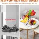 Livabber Fruit Basket Bowl with Banana Hanger, Metal Fruit Vegetable Storage Basket with Banana Holder for Kitchen Counter, Detachable Organizer for Bread Snack Produce (Black, 3-Tier Marble Base)