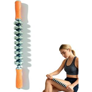 Ice Roller Massager Stick – Deep Tissue Muscle Recovery with 360° Rotating Stainless Steel Beads for Soreness & Stiffness Relief (Orange)
