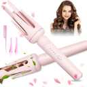 Auto Hair Curler with 3 Temperature Settings, Automatic Curling Iron for Long Hair with Anti-Scald, Anti-Tangle Rotating Curling Wand for Hair Styling, Pink