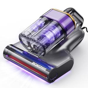 IRONSPIRE Bed Vacuum Cleaner, Mattress Vacuum with 2 Roller Brushes 253.7nm UV-C Light & Ultrasonic,145°F Heat, HEPA Filter, 18kPa Suction 650W Powerful Handheld Vacuums for Dust & Pet Hair(Corded)