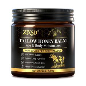Beef Tallow for Skin, Beef Tallow for Face, Tallow and Honey Balm for Face, Beef Tallow & Raw Honey, Grass-Fed Whipped Tallow Cream, Face & Body Tallow Face Moisturizer Natural-4.3oz