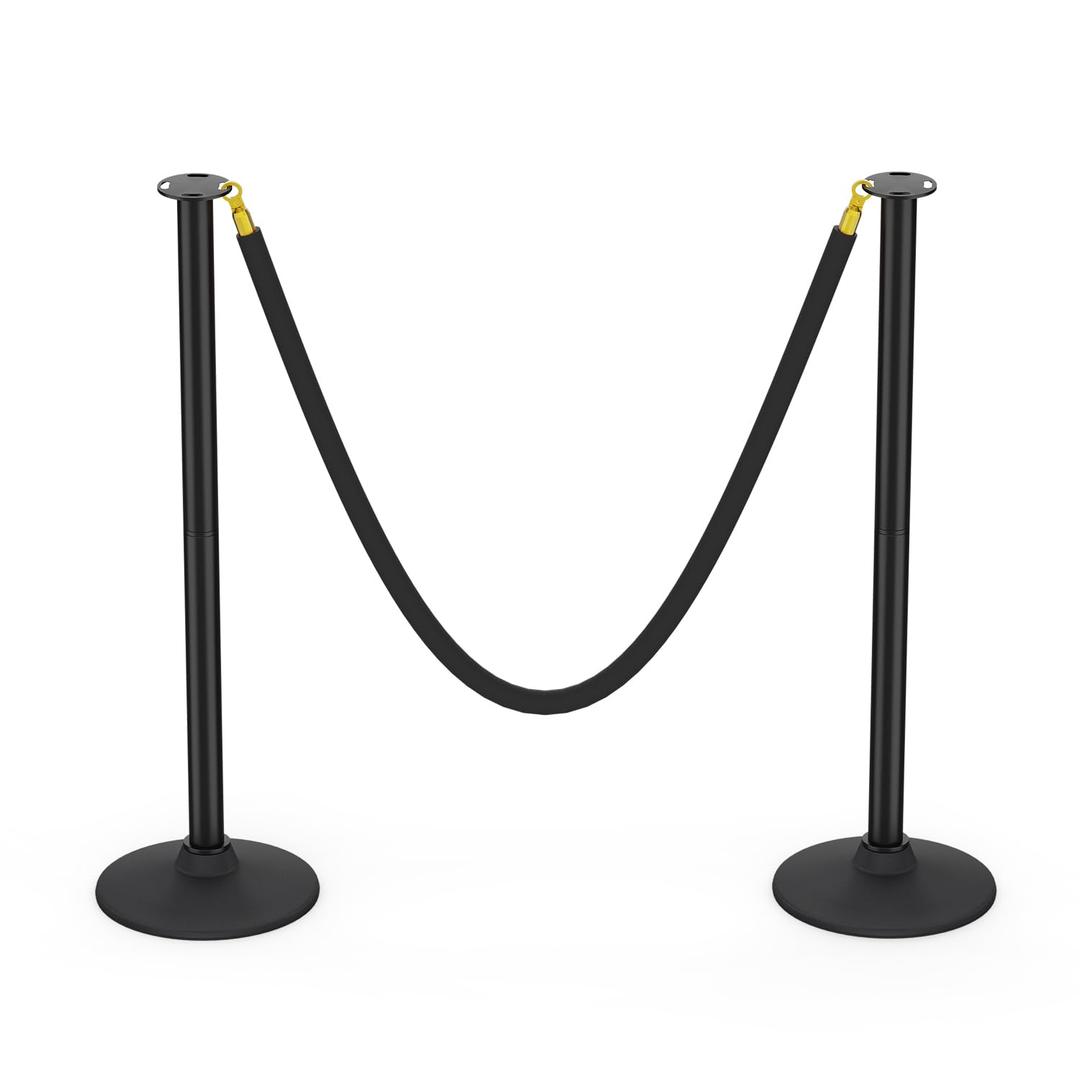 BATTIFE Plastic Stanchion Posts with Black Velvet Ropes and Weighted Rubber-Plastic Base, Crowd Control and Queue Management Barrier Poles for Party, Event, Red Carpet (2 Pack)