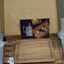 Kikcoin Acacia Wood Cutting Boards for Kitchen, 3 PCS Wooden Cutting Board Set with Holder, Chopping Board with Compartments and Juice Groove, Solid Charcuterie Boards Serving Tray Wood Butcher Block