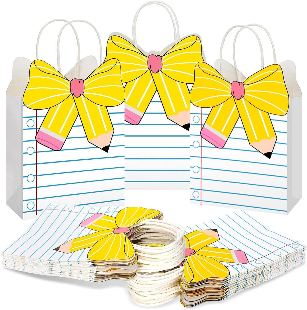 Kolldenn 24 Pcs Teacher Gift Bags Composition Paper Bags with Handles Notebook Line Teacher Appreciation Graduation Gifts Bag for Kindergarten Preschool End of Year Party Favors (Notebook)