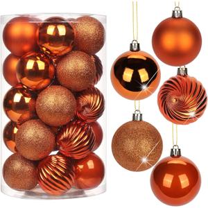 2.36" Orange Christmas Balls Ornaments 25 Pcs Shatterproof Christmas Ornaments Set Halloween Balls Ornaments Orange Ornament for Xmas Tree Holiday Party