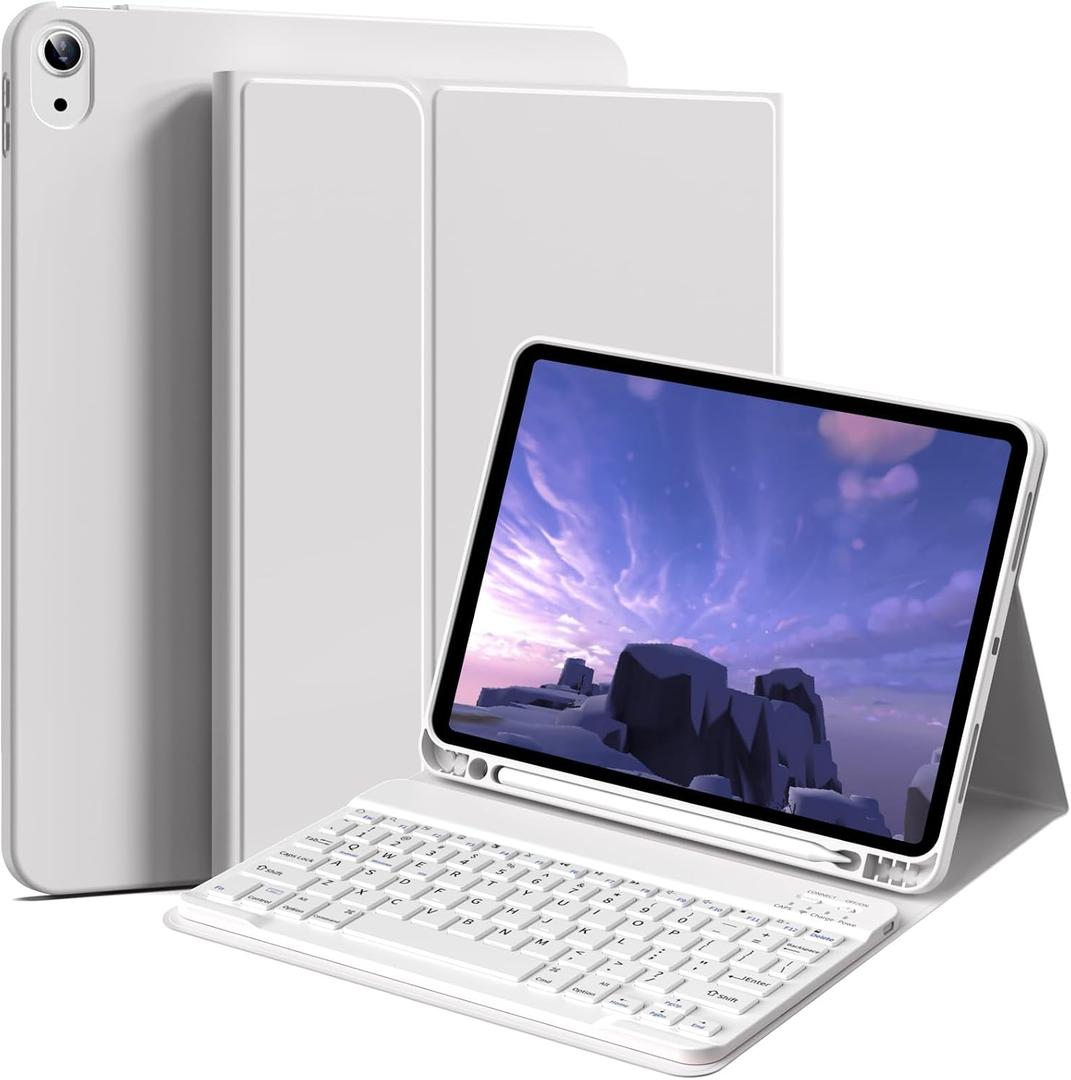 Keyboard Case for iPad (A16) 11th Generation 11 Inch 2025, iPad 10th Generation 10.9 inch 2022, Stand Folio Detachable Bluetooth Keyboard Cover with Pencil Holder - Gray