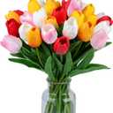 SITUMEIZI Fake Flowers Tulips Artificial Flower 15pcs Real Touch PU 14" for Spring Easter Home Kitchen Wedding Bouquet Bulk Mother's Gift Day Decorations(Assorted Colors,5) (White,yellow,sunset Red,red,light-pink)