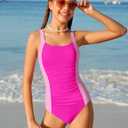 TyeSmo Teen Swimsuits for Girls 14-16 Girls Bathing Suits Size 14-16 One Piece Solid Color Girl One Piece Swimsuits Size 14-16 Adjustable Straps Padded Swimwear