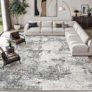 DMOYEST 12x15 Area Rug for Living Room Washable Abstract Indoor Carpet | Neutral Modern Low Pile Rugs Kid & Pet Friendly Large Soft Thin Carpet for Bedroom Dining Room - Grey