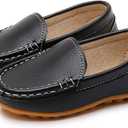 RVROVIC Kids Girls Boys Slip-on Loafers Oxford PU Leather Flats Shoes(Toddler/Little Kid) (Black)