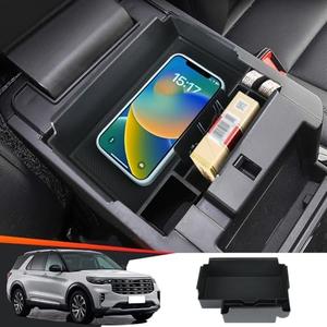 LUNQIN Car Center Console Organizer Tray for Ford Explorer 2020 2021 2022 2023 2024 2025 SUV Auto Interior Accessories Front Seat Middle Armrest Box Storage Bag Glove Hidden Insert Organize Accessory
