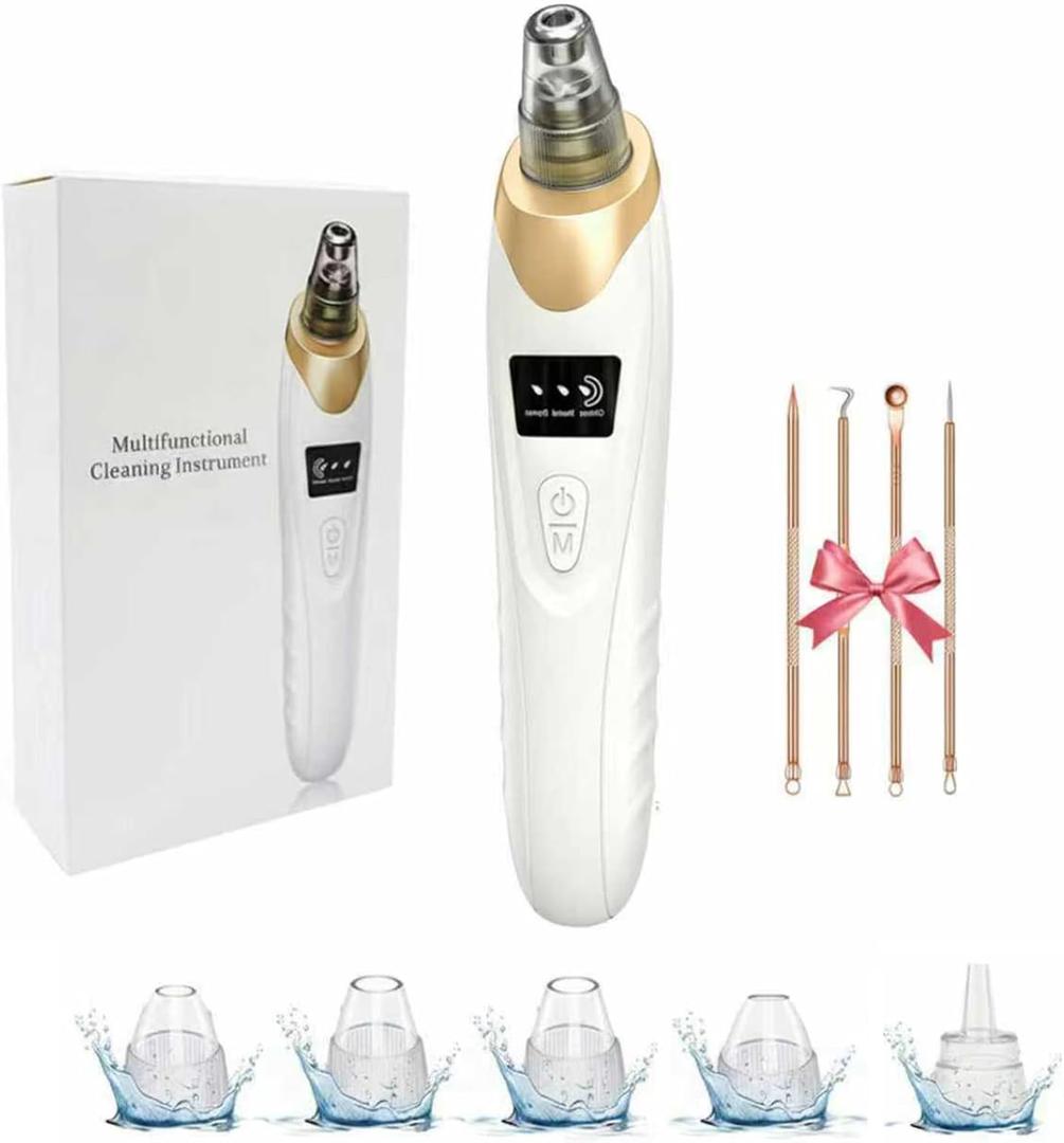 2026 Blackhead Remover with 5 Suction Heads & 4 Gold Extractor Needles, Electric Blackhead Vacuum Pore Vacuum for Deep Facial Cleaning, USB Rechargeable for Women & Men-Khaki