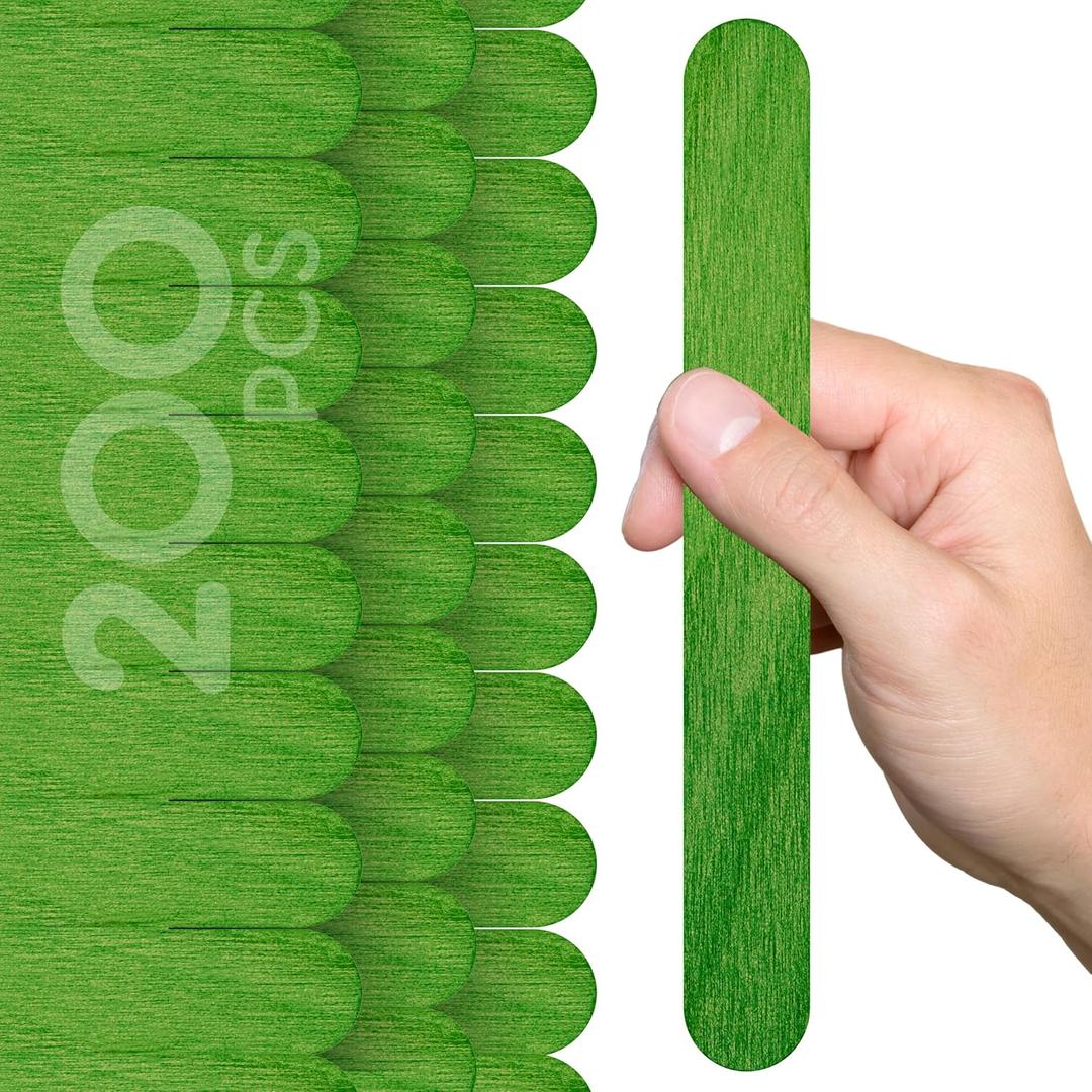 200PCS Wood Craft Sticks Green  8 Inch Jumbo Popsicle Canes Flat for Crafts Wooden Canes Green for DIY Food Grade Popsicle Sticks