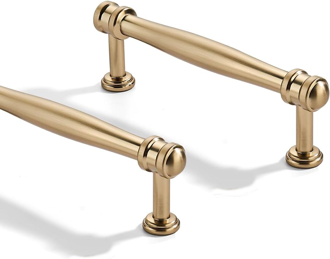 10 Pack 4 inch(102mm) Center to Center Brushed Brass Cabinet Pulls Solid Cabinet Hardware Heavy-Duty Drawer Pulls Kitchen Handles for Cabinets Cupboard Handles