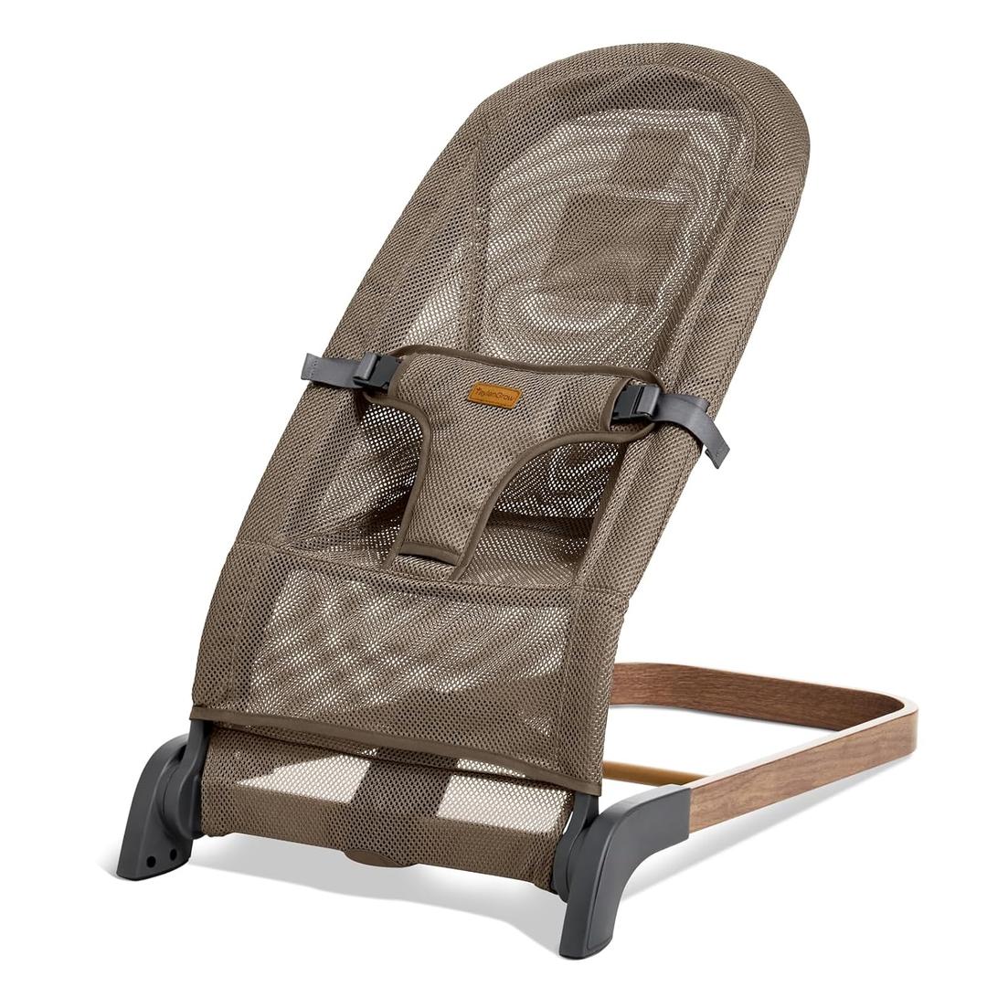 Foldable Baby Bouncer, 3-Height Adjustable, Portable Newborn Rocker, Ergonomic Bouncer Seat for 0-6 Months, Breathable Mesh 