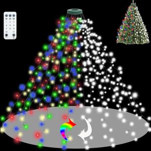 Kifiray Multicolor/Cold White Christmas Tree Lights with Ring, 400 LEDs 7.5ft x 16 Lines Xmas Strings Light with Remote Control for 5-7.5ft Christmas Tree Decorations Indoor Outdoor